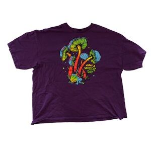 Purple Graphic Tee- Trippy Mushroom “Have a Magical Day”